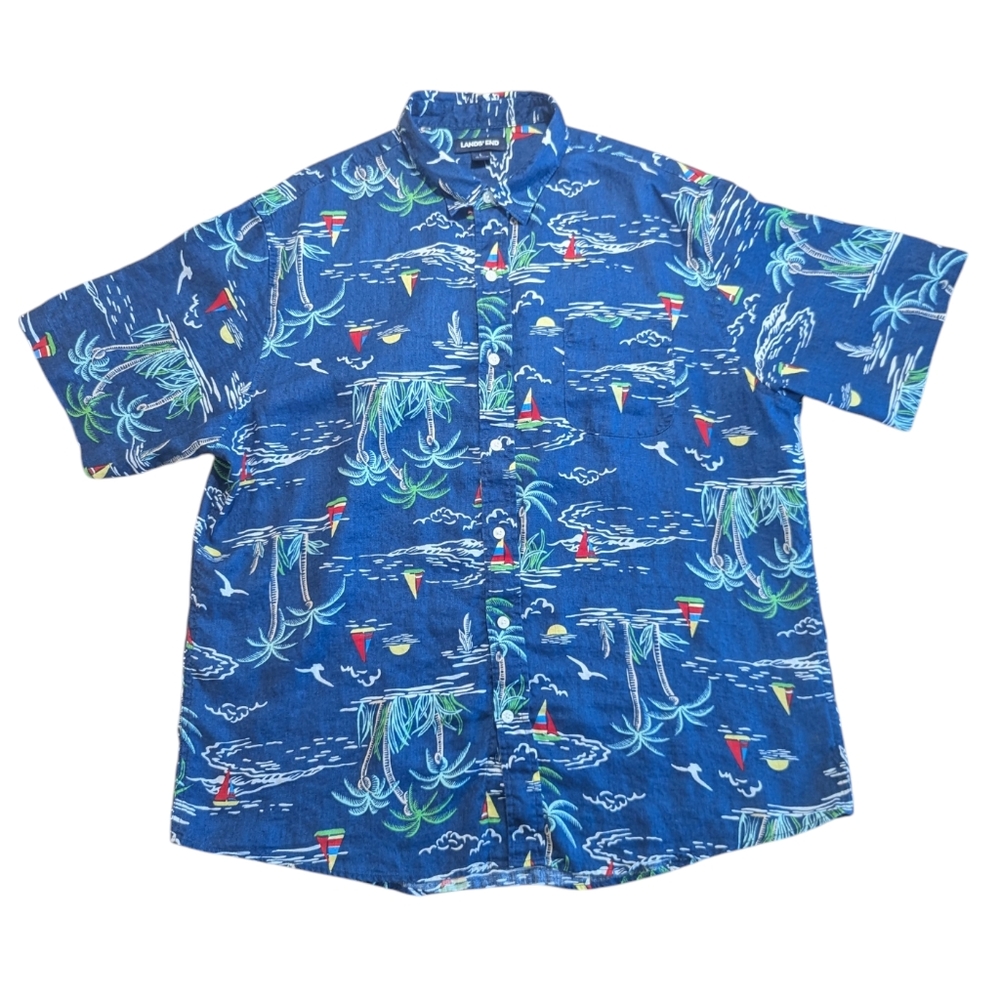 Lands End Sailing And Island Linen Button Down - image 1